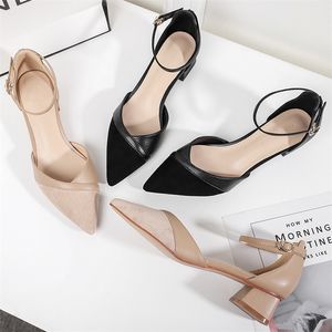 Summer Women Shoes High Heels Ladies Sexy Pointed Toe 3.5cm Thick High Heel Ankle Strap Luxury Design Comfortable Pumps 210520