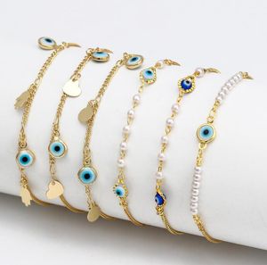 Guld Evil Blå Ögon Armband Lucky Turkiska Ögon Charm Armband För Kvinnor Flickor Beach Smycken Party Gåva stilar