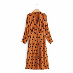 women vintage polka dots print casual slim vestidos long dress female turn down collar chic streetwear dresses DS1990 210420