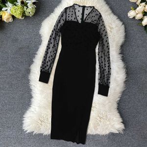 Preto Transparente Midi Bezerro Comprimento Vestido Elegante Estilo Vintage Escritório Senhoras Trabalho Vestidos Vestidos Vestidos Plus Size Bodycon S XXL 210527