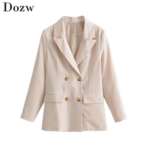 Blazer da donna scozzese doppiopetto vintage Elegante abito da donna da ufficio retrò Tasche femminili pied de poule Giacche Capispalla 210515