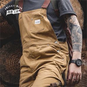 Maden Vintage Jeans 바지 모두 남성 점프 수트화물 작업 바지 헐렁한 턱받이 대비 스티치 데님 바지 스티치 바지 211229