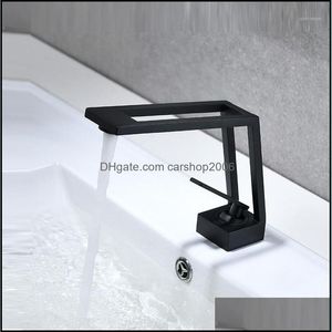 Badrumsvaskkranar kranar, duschar som hemträdgårdskran Solid mässing Basin Cold Water Mixer Tap Enkel handtag däck monterad Black Top S