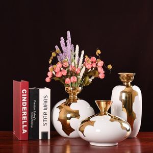 Vasos Jingdenzhen Boca Pequena Vaso De Cerâmica de Luxo Artes e Artesanato Branco Casamento Centerpieces Acessórios Casa Decoração