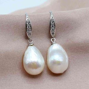 Pérola queda original branca barroca pérolas forma natural sterling prata mulheres brincos de pérola