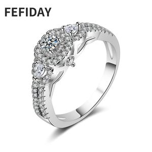 ウェディングリングFeviday Fashide Fashing Rings Rings Loguryカスタムクリスタルワンジルコニアエンゲージリング用の女性ジュエリー