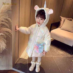 Baby Girl Down Jacket Hooded Pearl Color Child Winter Jacket Cartoon Toddler Teenager Long Jacket Snowsuit Baby Clothes 1-10Y J220718