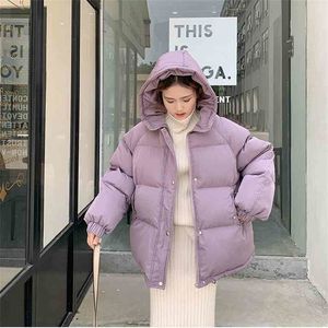 Kvinnor Kort Jacka Vinter Tjock Hooded Cotton Padded Coats Kvinnor Koreanska Loose Puffer Parkas Ladies Oversize Outwear 210525