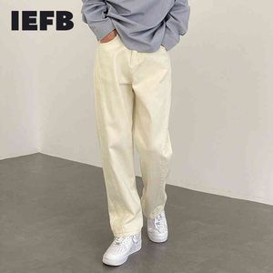 IEFB красивые синие джинсы мужские прямые белые повседневные джинсовые лодыжки длина брюки свободных корейских модных прямых брюк 9y6969 210524