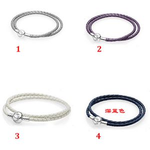 Designer jóias 925 pulseira de prata Charme Bead Fit Pandora Cabo de Couro Escuro Azul Diy Acessórios Corrediça Braceletes Corrediça Beads Europeu Estilo Encantos Frisado Murano