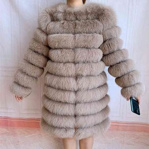 Mode Vinter Varm Kvinnor Coat Natural Fur Real Jacket Långärmad Avtagbar Lång 210902