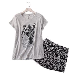 Casual sexy zebra summer shorts sleepwear women pajamas sets 100% cotton cute cartoon ladies pyjamas pijamas women sleepwear 210330