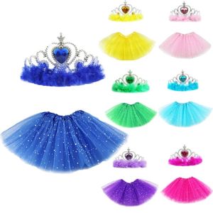 Ballett Fancy Pettiskirt Mädchen Tutu Röcke mit Krone Prinzessin Stern Glitzer Pailletten Bühne Dancewear Kostüm Sommer Tüll Minikleider