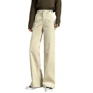 Elastyczne sztruksowe spodnie o szerokim nogach wiosenne damskie spodnie o wysokiej tętnice proste luźne spodnie haremowe 8887J 210420