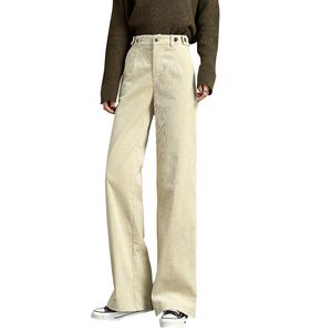 Elastiska Corduroy Wide-Legged Pants Kvinnors Vår High-Waisted Straight Loose Casual Byxor Harem Byxor 888J 210420