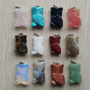 Snidad uggla Form Assorted Natural Stone Charms Crystal Pendants För Halsband Tillbehör Smycken