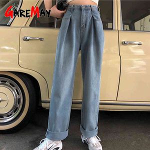 Düz Yüksek Bel Kadın Kot Erkek Arkadaşlar Kadın Gevşek Vintage Anne Femme İlkbahar Yaz Bayanlar Pantolon Denim Kovboy Pantolon 210428