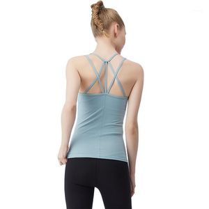 Maglie da corsa senza maniche Yoga Back Cross Canotta sexy Canotta sportiva Donna Athletic Fitness Canotte Palestra Allenamento Reggiseno imbottito