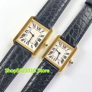 Classic Hot Brand Genuine Leather Watch roman number Dial 24mm 27mm Rectangle Quartz Wristwatch Women men couple brand Watches