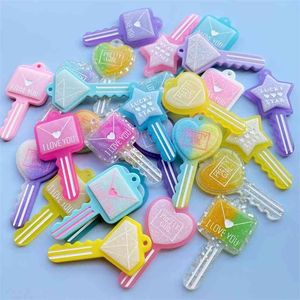 20pcs Mixed fund simulation key Lock head Flatback Resin Kawaii Cabochons DIY Hang ornaments with holes F71 210727