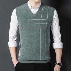 Men's Vests Winter Fit Type Collarless Casual Middle-aged Green Ordinary Wool Autumn Sweater