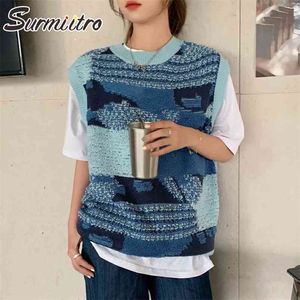 Super Qualität Frühling Herbst Lose Gestrickte Pullover Weste Frauen Ärmellose Weste Weiblichen Koreanischen Stil Chic Tops 210421