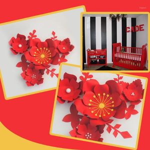 Dekoracyjne kwiaty wieńce Ręcznie Red Easy Made DIY Papier Liście Zestaw Na Przedszkole Wall Deco Baby Shower Girls Room Backdrop Video Tutoria