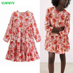 Dress Women Red Floral Print Ruffle Mini es Woman Summer Long Sleeve Plus Size African Retro Party Vestidos 210430