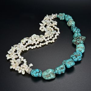 Guaiiguai jewelry natural barroco branco pérola azul turquesa colar howlite nugget gemas pedra para mulheres reais jewlery senhora moda jóias