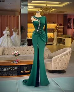 Green O Neck Evening sukienki Plasy Borday Gown High Slit Nigeria Vestidos Fiesta de noche Largos 322