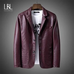 LBL Leather Jacket Male Slim Autumn Fashion Zipper Pockets PU Leather Men's Suit Jacket Pure Solid Color Leisure Coats 211111