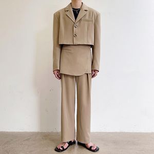 Men's Suits & Blazers Sets Men Short Blazer Suit Jacket Skirt Pant Male Harajuku Korean Chic Fashion Trendy Celebrity Trousers