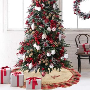 Рождественская елка юбка украшения Рождественские льняные плещеные дерево юбка 120см рождественское дерево нижнее фартук украшение W-00936