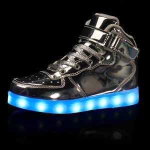 2019 Kids Led Usb Charging Shoes Glowing Sneakers Children Hook Loop Luminous Shoes for Girls Boys Men Women Skate LED Shoes X0719