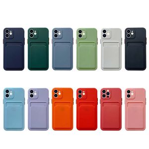 Custodie in TPU con slot per schede Skin Feel per iPhone 14 Plus 13 Pro Max 12 Mini 11 XR XS X 8 7 6 Iphone14 Carte d'identità di credito alla moda Tasca per le mani Cover posteriore morbida opaca satinata per telefono