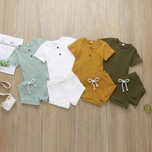 Fashion Summer Newborn Baby Girls Boys Clothes Ribbed Cotton Casual Short Sleeve Tops T shirt Shorts Toddler Infant Outfit Set