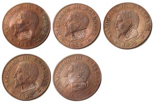França um conjunto de (1853-1857) B 5 pcs artesanato 2cents 100% Copper Copper moedas de bronze ornamentos decoração de casa acessórios