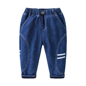 Winter Boys Pants Casual 2-7Year Thick Cotton Kids Jeans Elastic Waist Loose Plus Velvet Boys Clothing Autumn Streetwear G1220