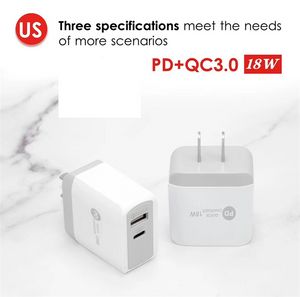 18W PD + QC3.0 Tipo C carregador de parede rápida Chargers UE UK US Plug para iPhone Xiaomi Samsung