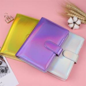 A6 PU Leather Notebook Binder Cover Refillable Laser Loose Leaf Notepad Covers File Folder with Magnetic Buckle Closure Office School Supplies