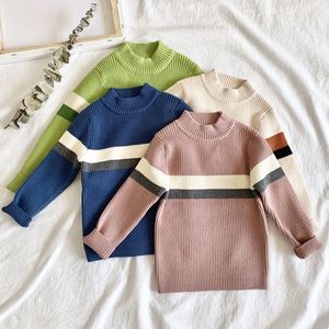 Höst Vinter Baby Kids Boys Långärmad Sticka Cross Stripe Sweater Pullover Tröjor Barnkläder 210429