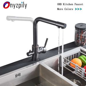 Black White Brass Luxury Pure Water Kitchen Faucet Dual Handle and Cold Drinking Water 3-way Filter Kitchen Mixer Taps 210724
