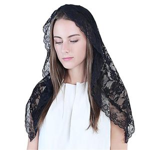 Brudslöjor Svart Vit Lace Katolsk Veil Mantilla för kyrka Head Cover Latin Mass Negras Vela Negra Voile Noir Dentelle 2021