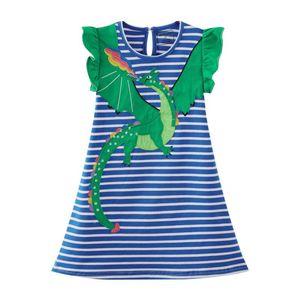 Girl's Dresses Jumping Meters Children's Party Girls Cotton Dragon Flying Stripe Princess Sleeveless Kids Summer Frocks Selling