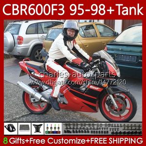 Bodys + Tank för Honda CBR600 CBR 600 F3 FS CC 600F3 95-98 Bodywork 64NO.47 600FS 600CC CBR600F3 95 96 97 98 CBR600-F3 CBR600FS 1995 1996 1997 1998 Fairing Kit Red Black