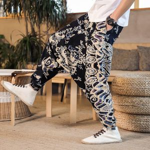 Drop Crotch Imprimindo Joggers Trausers Homens Harem Calças Moda Streetwear Hip Hop Baggy M-3XL Largura Perna Nove-Points Men's