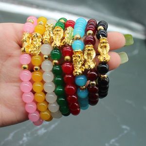 Pixiu Bunte Naturstein-Armbandstränge, chinesischer Charme, Feng Shui, Pi Yao, Reichtum, Glück, Armbänder, Schmuck, Glück, Unisex-Armbänder, 9 Farben