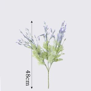 Fiori decorativi Ghirlande Artificiali 48 cm Romantico Fiore di lavanda Stame Piante Foglie 5 Forchette per la festa nuziale Home Garden Decor