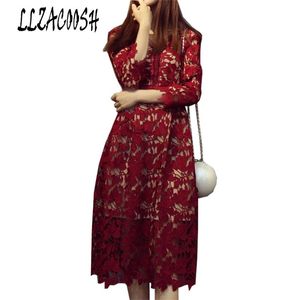 Self Portrait ladies summer dress white/red/wine red /violet lace crochet dress hollow out v-neck elegant dress 210514