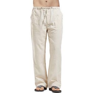 2021 Mens Natureza Algodão Calças de Linho Calças de Verão Casuais Masculino Sólido Elástico Cintura Reta Pants Plus Size Fit